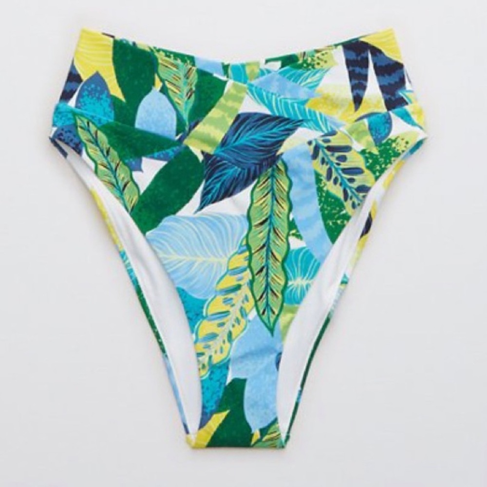 NWT Aerie Tropical Floral Crossover High Cut Cheeky Bikini Bottoms